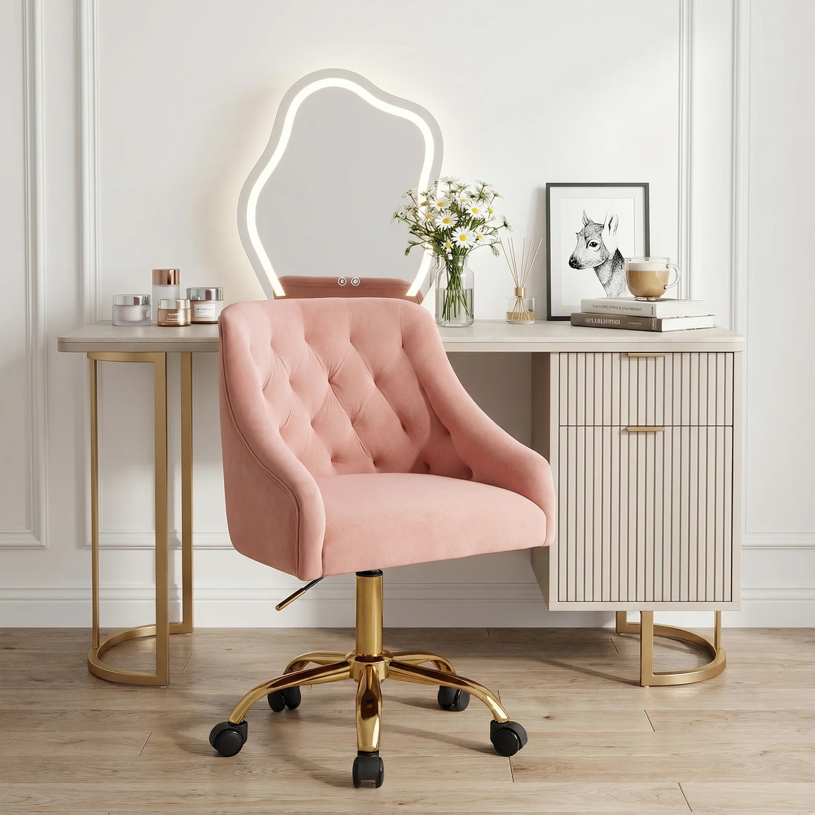 Aurelia tufted vanity chair at a dressing table