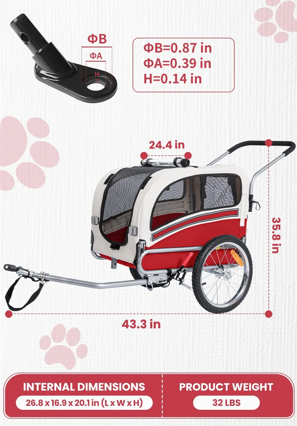 Buddy 2-in-1 Dog Bike Trailer dimensions