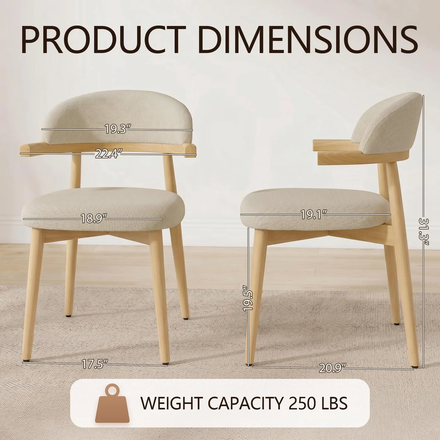 Arden Wood-Arm Dining Chair dimensions