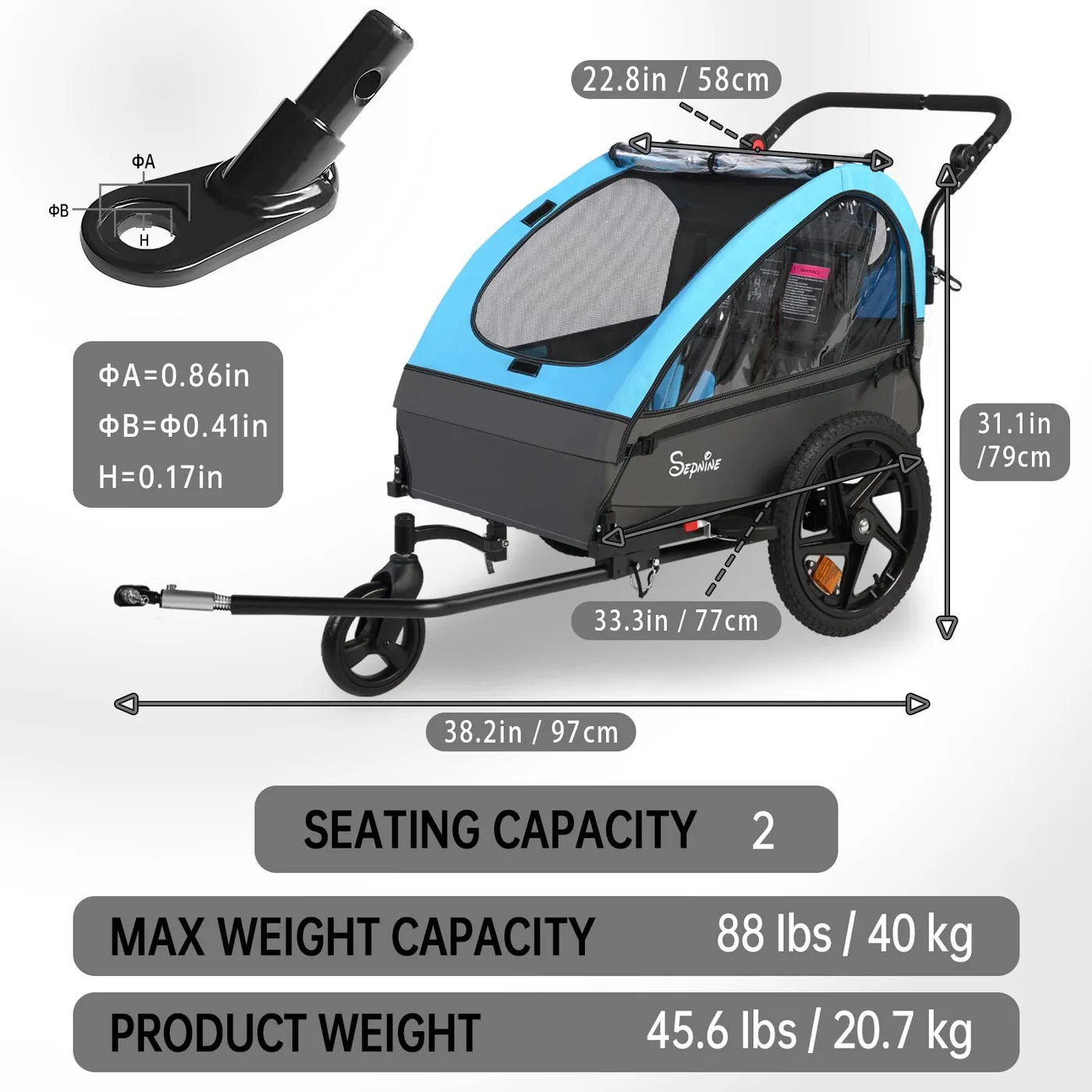 Voyager 2-in-1 Kids Bike Trailer & Stroller dimensions