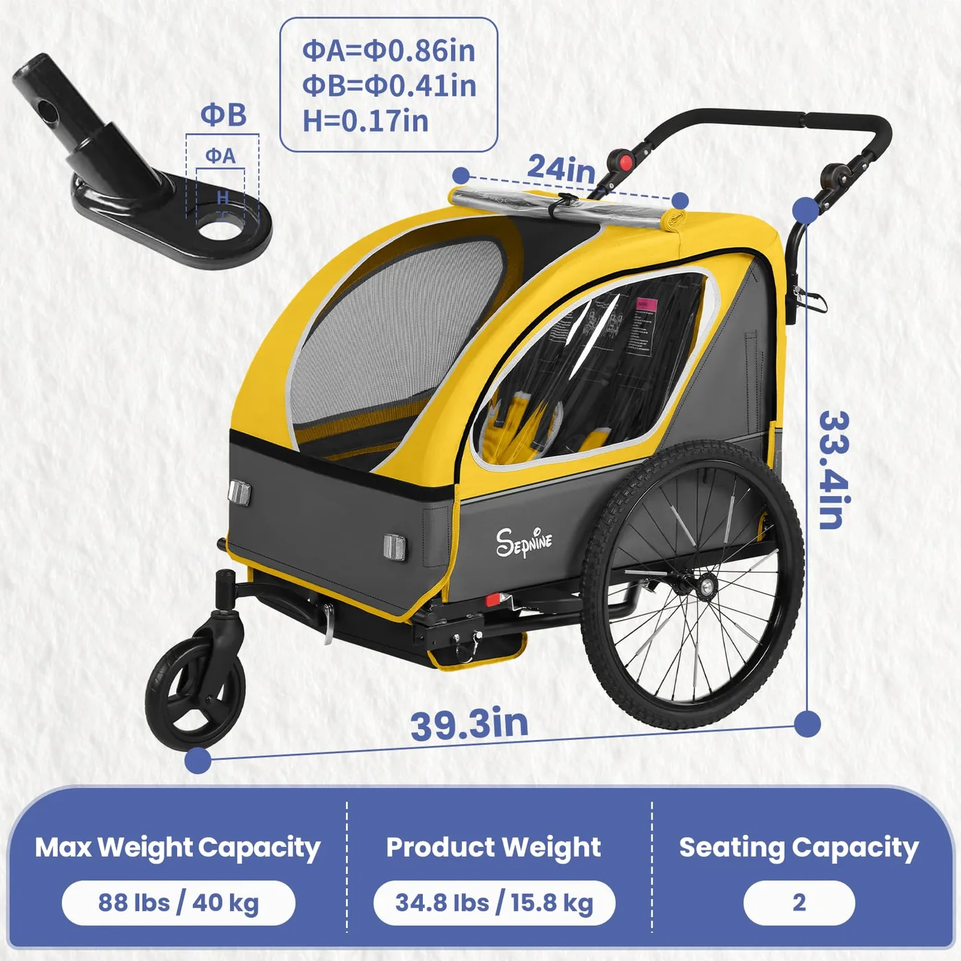 Odyssey 2-in-1 Kids Bike Trailer dimensions