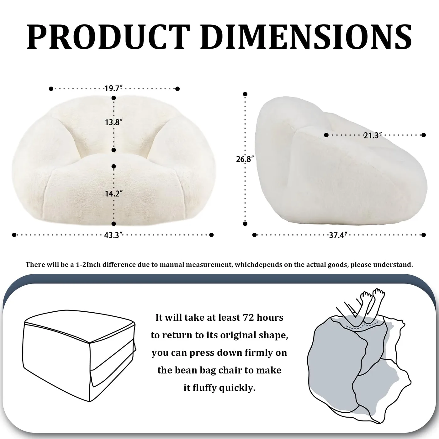 Cumulus Shell Bean Bag Chair dimensions