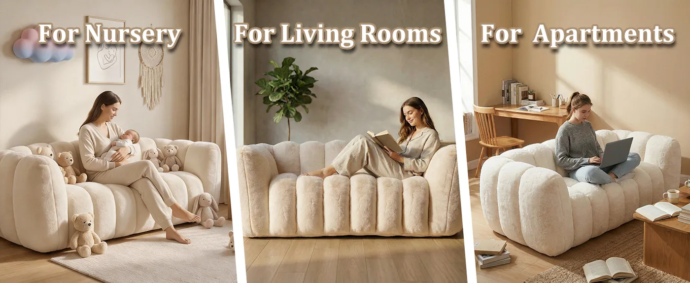 Plume Faux-Fur Loveseat Lounger detail