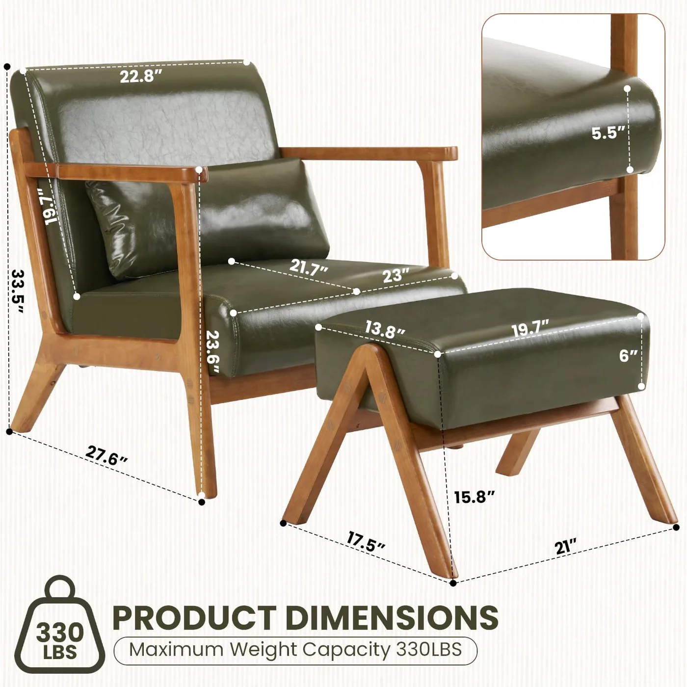 Dawson Lounge Chair & Ottoman dimensions