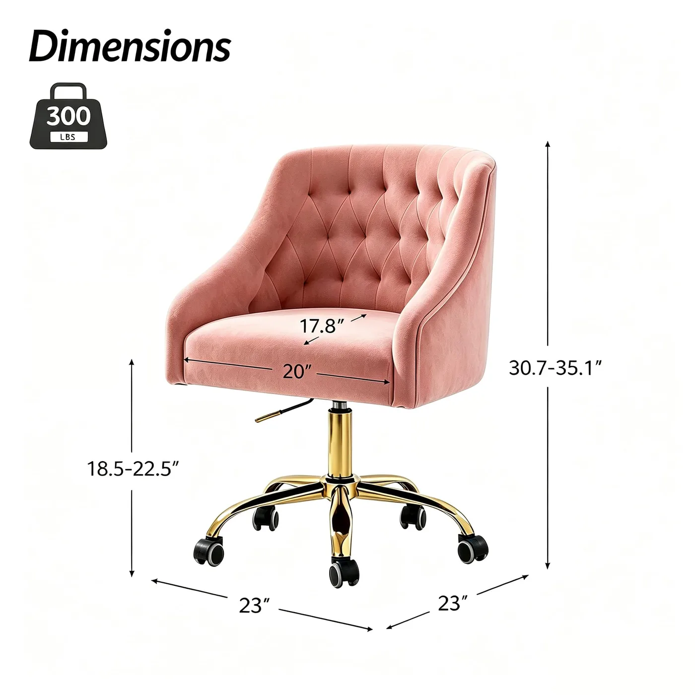 Aurelia Tufted Swivel Vanity Chair dimensions