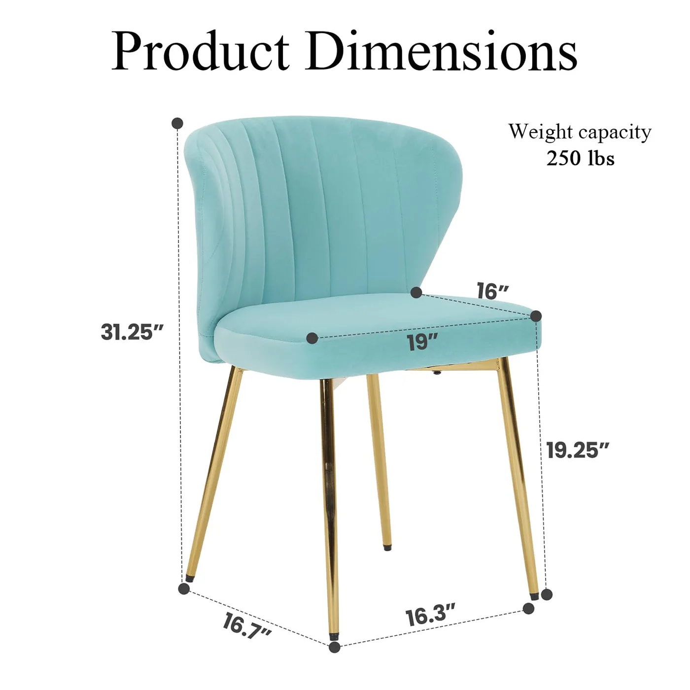 Odette Pleated Velvet Dining Chair dimensions