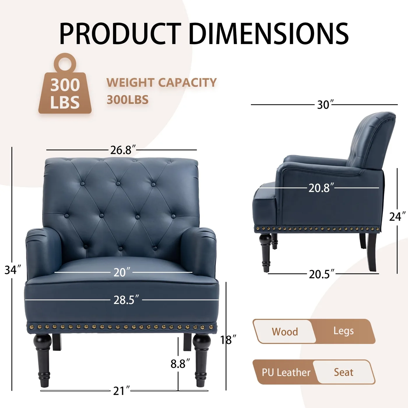 Winston Leather Club Chair dimensions
