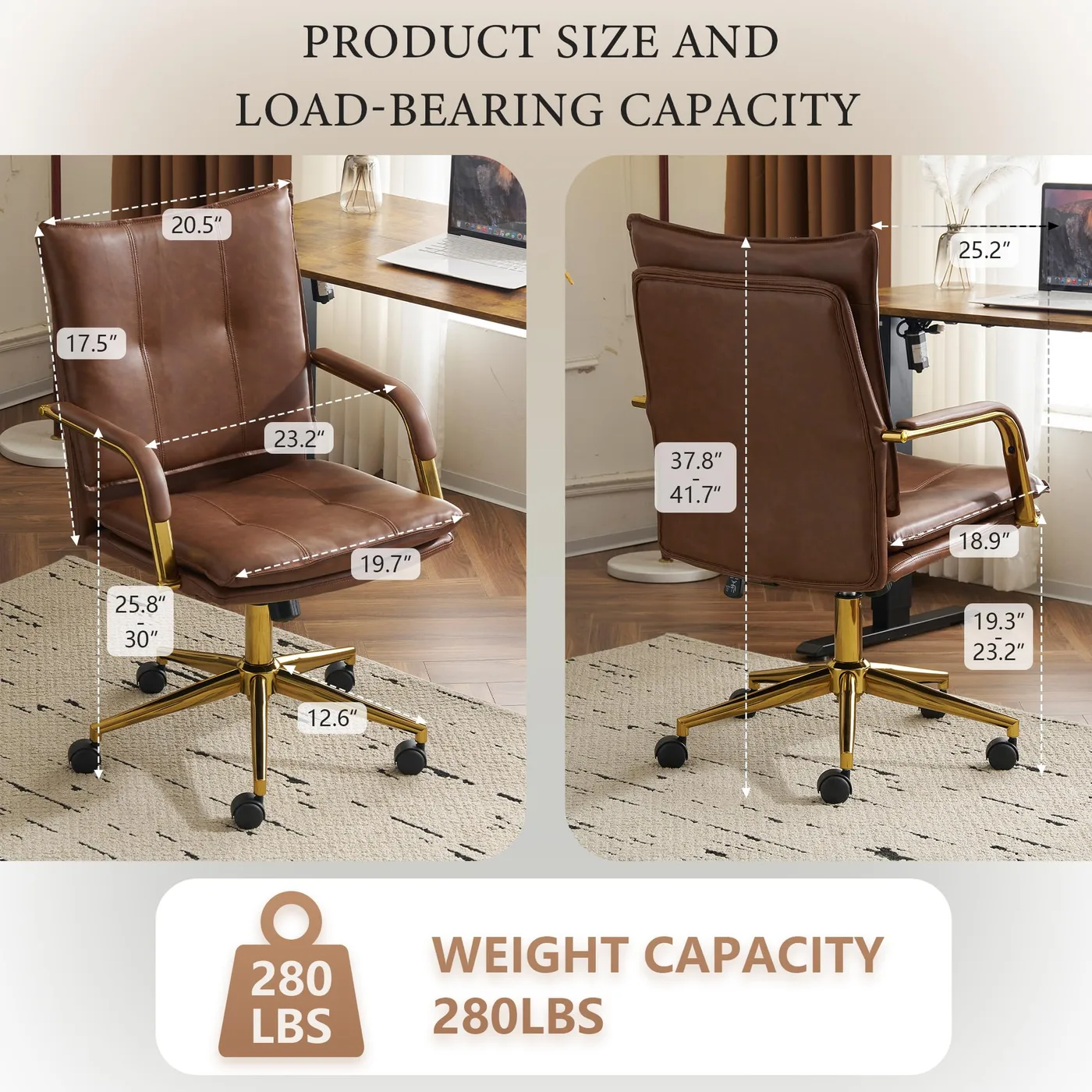 Sloane Faux-Leather Office Chair dimensions
