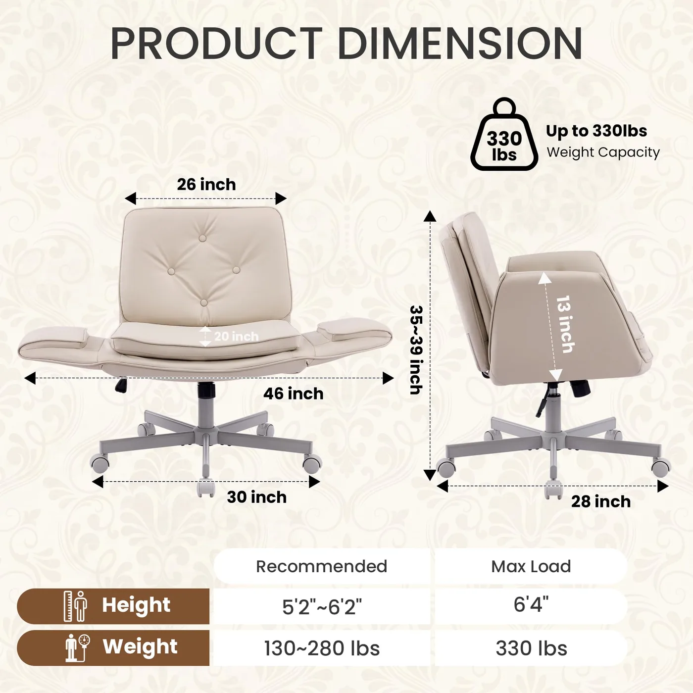 Piper Criss-Cross Swivel Chair dimensions
